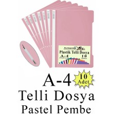Artlantis Pastel Pembe Telli Dosya 10 Adet A4 Ölçüler Şeffaf Kapaklı Ekonomik Kullanım