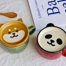 Charmy Panda Figürlü Sevimli Tabaklı Seramik Kupa Fincan Mug Kahve Süt Çay Fincanı