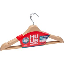 Huub Hanger Collection 3 Adet Ahşap Görünümlü Askı, Plastik Askı, Elbise Askısı, Kıyafet Askısı, Kancalı Askı