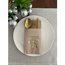 Kidspartim Gold Yaldızlı Kraft Cepli Fiyonk Peçete 12 Adet