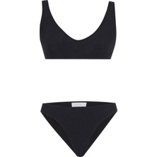 Aquella Dokulu U Yaka Dönmeli Siyah Bikini Takım