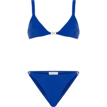 Aquella Aksesuarlı Saks Mavi Üçgen Bikini Takım