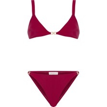 Aquella Aksesuarlı Bordo Üçgen Bikini Takım