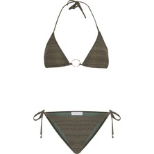 Aquella Zigzag Desenli Haki Üçgen Bikini Takım