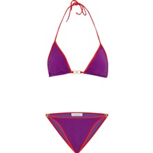 Aquella Biye Detaylı Aksesuarlı Mor Üçgen Bikini Takım