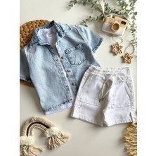Tiny Style Kids Denim Gömlek Denim Şort Alt Üst Takım 7-8 Yaş