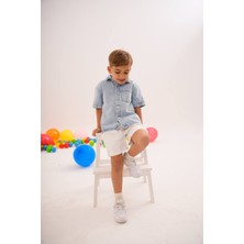 Tiny Style Kids Denim Gömlek Denim Şort Alt Üst Takım 9-10 Yaş