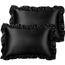 Metinev Fırfırlı Pamuk Saten Siyah Yastık Kılıfı