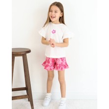 Tiny Style Kids Kız Çocuk Çiçek Detaylı Tshirt ve Şort Takım 4-5 Yaş