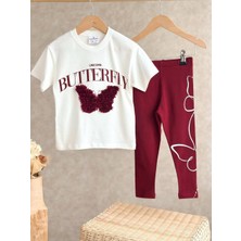 Tiny Style Kids Kız Çocuk 3D Kelebek Detaylı Tshirt ve Tayt Alt Üst Takımı 2-3 Yaş