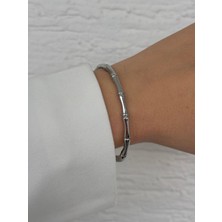 Çelik Bileklik - Kemik Model Trend Kararmaz Solmaz Çelik Kelepçe Bileklik 17CM Gümüş