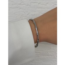 Çelik Bileklik - Kemik Model Trend Kararmaz Solmaz Çelik Kelepçe Bileklik 17CM Gümüş