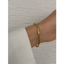 Çelik Bileklik - Kemik Model Trend Kararmaz Solmaz Çelik Kelepçe Bileklik  Gold