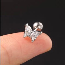 By Dilek Çetin Acessorry Çelik Beyaz Kelebek Figürlü Kıkırdak Helix Tragus Piercing (1 Adet)