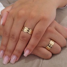 Öz Gold Unisex 8 mm Genişliğinde Gümüş Altın Kaplamalı Alyans