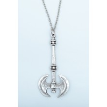 Bu Farklı Çift Taraflı Savaşçı Baltası  Zincir Kolye - Gümüş Kaplama - Erkek Kadın Kolye - Kod:515