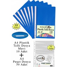 Artlantis Telli Dosya Plastik A4 10 Lu ve Poşet Dosya 50 Li 1 Paket Ekonomik  Şeffaf Kapak Telli Dosya Okul Büro Ofis