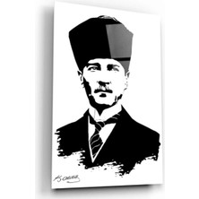 Atatürk Silüeti ve Imzası Cam Tablo
