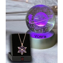 Renk Değiştiren LED Işıklı Cam Satürn Kız Küre Dolunay Lamba Kristal Top Lotus Kamelya Çiçeği Kolye