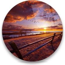 Batan Güneş Manzarası Yuvarlak Cam Tablo