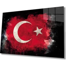 Marsilyan- Siyah Fonlu Türk Bayrağı Ay Yıldız Cam Siyah Fon