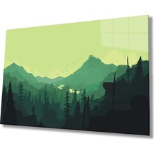 Marsilyan- Yeşil Illüstrasyon Dağ Cam Tablo