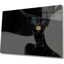 Marsilyan- Kadın Siyah Yıldızlar ve Saçlar Cam Tablo  ,women Black Star Hair