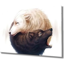 Marsilyan- Kurtlar Illüstrasyon Cam Tablo Wolfs Illustration Art