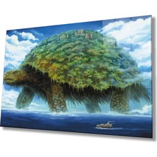 Marsilyan- Illüstrasyon Kaplumbağa Manzara Yeşil Cam Tablo