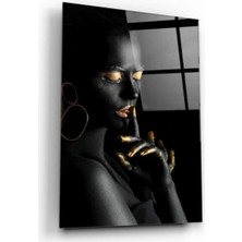 Marsilyan- Gold Kadın Desenli Cam Tablo