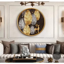 Narnuga Gold Yapraklar Yuvarlak Cam Tablo