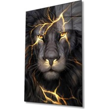 Marsilyan- Sarı Gözlü Aslan Hayvan Portresi Cam Tablo