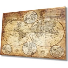 Marsilyan- Eski Dünya Haritası Cam Tablo Ev ve Ofis Duvar Dekoru