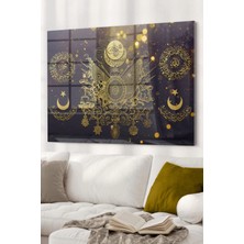 Gold Detaylı Osmanlı Tuğrası Allah Muhammed | Osmanlı Temalı Cam Tablo | 50 x 70  cm