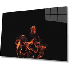 Marsilyan- Siyah Fonlu  Kırmızı Siyah Alev  Cam Tablo