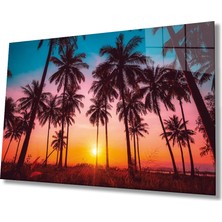 Marsilyan- Günbatımı Manzara Palmiyeler Cam Tablo  Dayanıklı Cam