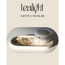 Cozyy Life Tealight Mumluk & Tepsi Seti | Özel Tasarım | Kabartmalı Desen | 3 Parça | Gold Boyama