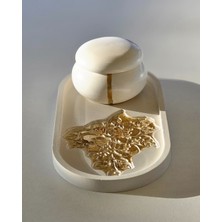 Cozyy Life Tealight Mumluk & Tepsi Seti | Özel Tasarım | Kabartmalı Desen | 3 Parça | Gold Boyama