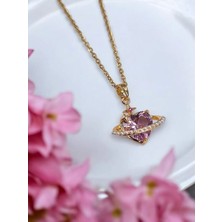 Jade'm Gold Çelik Pembe Taşlı Kalpli Kolye
