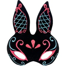 Miraaxx Siyah Renk Mavi Kırmızı Simli Siyah Süet Kaplama Tavşan Maskesi 18X16 cm (4887)