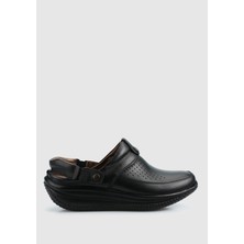 Siyah Deri Kadın Konfor Sandalet