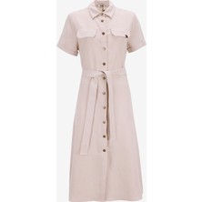 Jeep Gömlek Yaka Düz Bej Midi Kadın Elbise J5SL-ELB7064