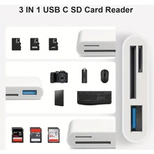 USB C - Micro Sd Tf Hafıza Kartı Okuyucu, 3'ü 1 Arada USB Kamera Kart Okusb Type-C To Sd Micro Sd Tf Kart Okuyucu ve USB Çevirici 3 In 1 Dönüştürücü Adaptör