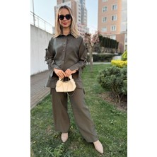 Modal Kumaş Kolları Fiyonk ve Taş Detaylı Ikili Takım Tesettür Uyumlu Tunik Gömlek ve Pantolon Ikili Takım