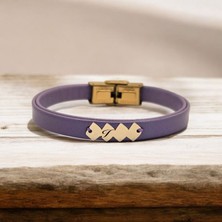 Archin Kadınlara Özel 14 Ayar Altın Plakalı Hayat Döngüsü Figürlü Özgün Derili Harf Bilekliği-372Harf-MOR