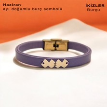 Archin Hayat Döngüsü Motifli Kadınlara Özel Özgün Derili 14 Ayar Altın Plakalı Doğum Ay Bilekliği-372AY-MOR
