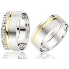 Öz Gold Bayan 7mm Tamtur Zirkon Taşlı 925  Ayar Gümüş Altın ve Rodyum Kaplamalı Alyans