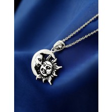 Alaja Silver Ay ve Güneş, Astroloji Tasarım Unisex 925 Ayar Gümüş Kolye