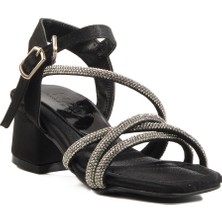 Siyah Taşlı Kız Çocuk Sandalet 21 P