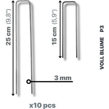 Voll Blume P3 25CM 15CM Çelik Metal Peyzaj Kazığı Bahçe Demiri Kaymaz Kancalı Branda Çivisi Paslanmaz Çelik Gümüş 10 Adet